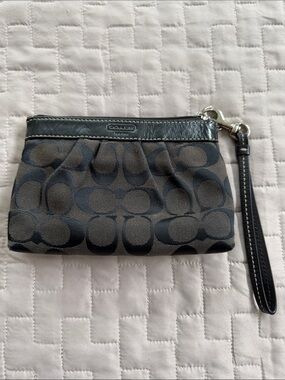 Coach Black & Charcoal Signature Wristlet with Leather Trim